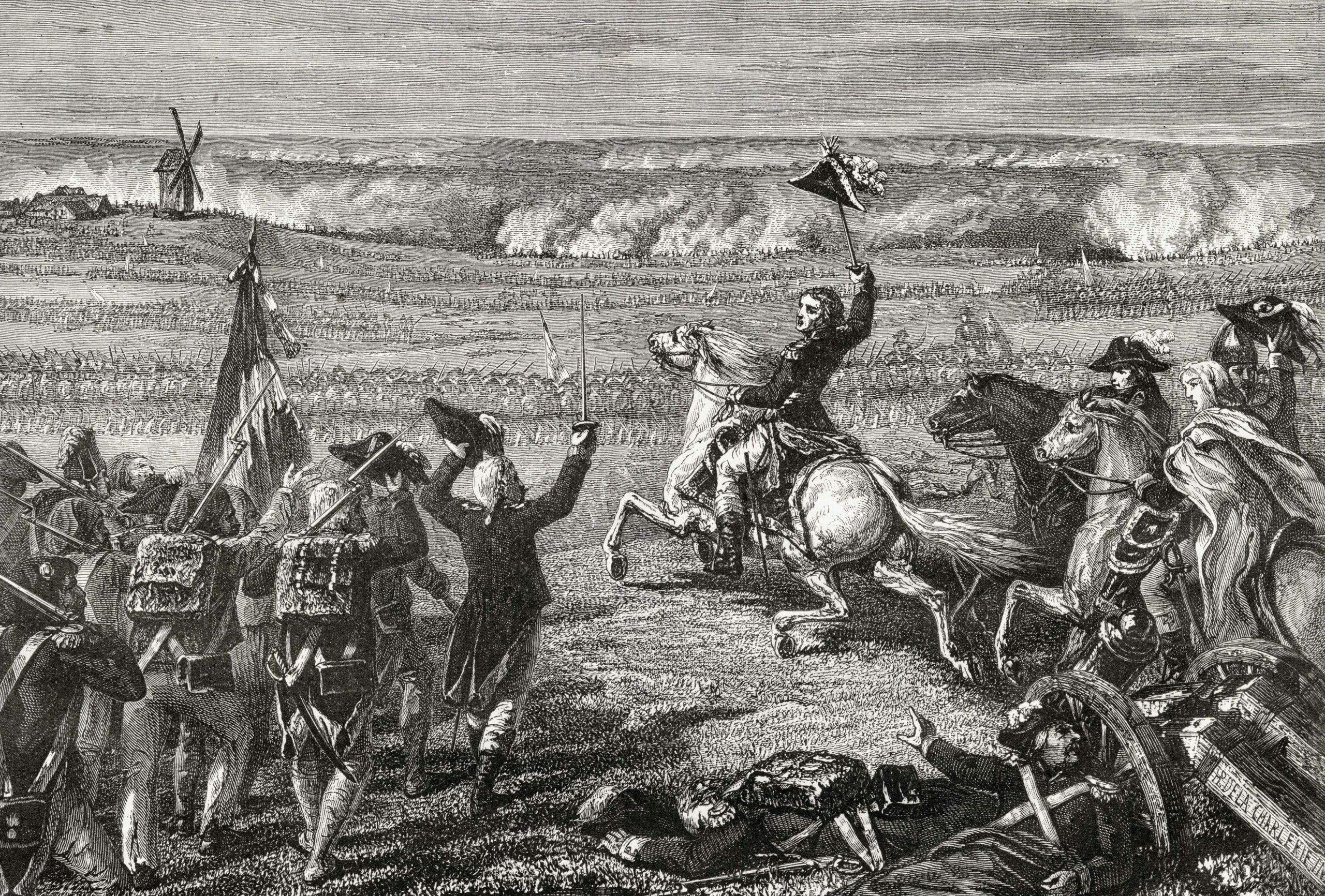 Battle of Valmy near the town of Sainte Menehould in northeastern France 20th September 1792 Engraved by Maurand after De La Charlerie From Histoire de la Revolution Francaise by Louis Blanc /1916-2667